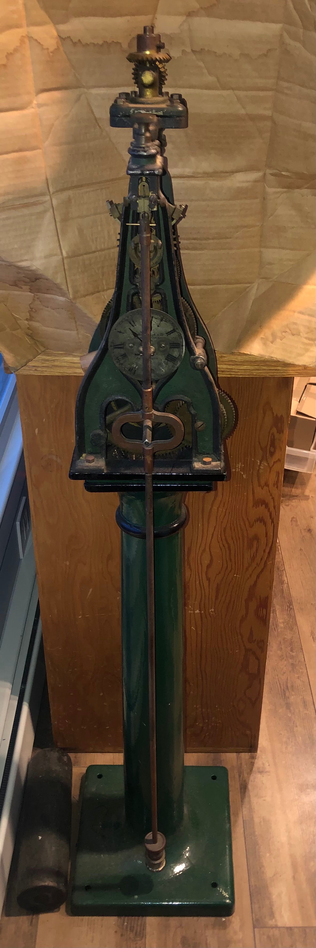 Seth Thomas #4 Rare Circa 1915 Time Only Weight Driven Complete Tower Clock Movement on Pedestal Base