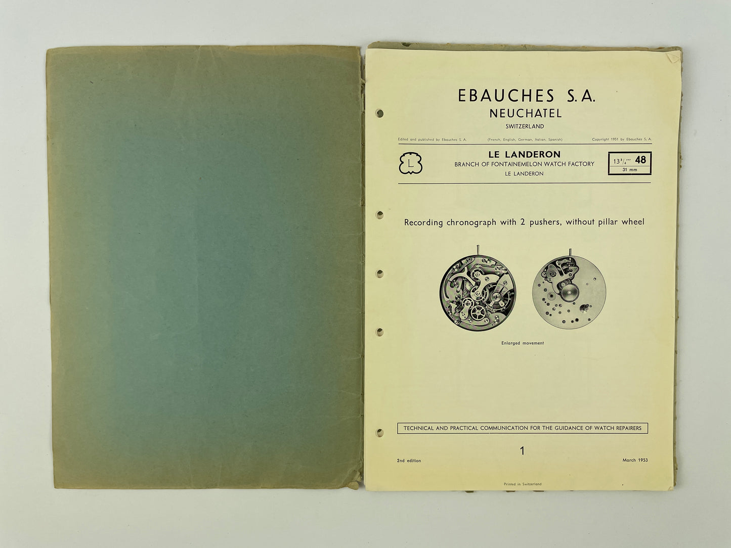 Lot 119- Technical Communications Nos. 1 to 11, Ebauches Manual