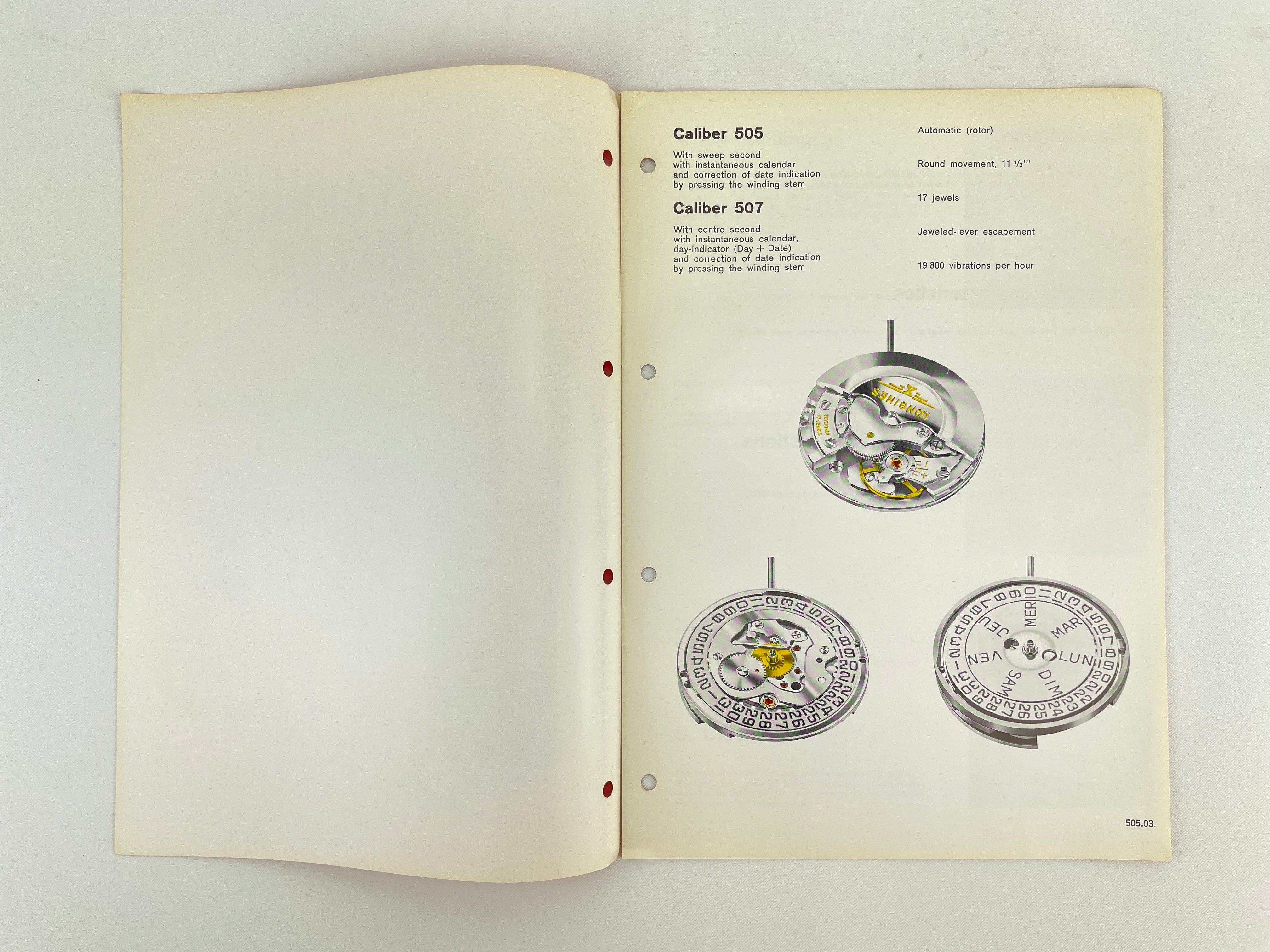 Longines Technical Information Manual Calibers 505 507 watchpartsrus