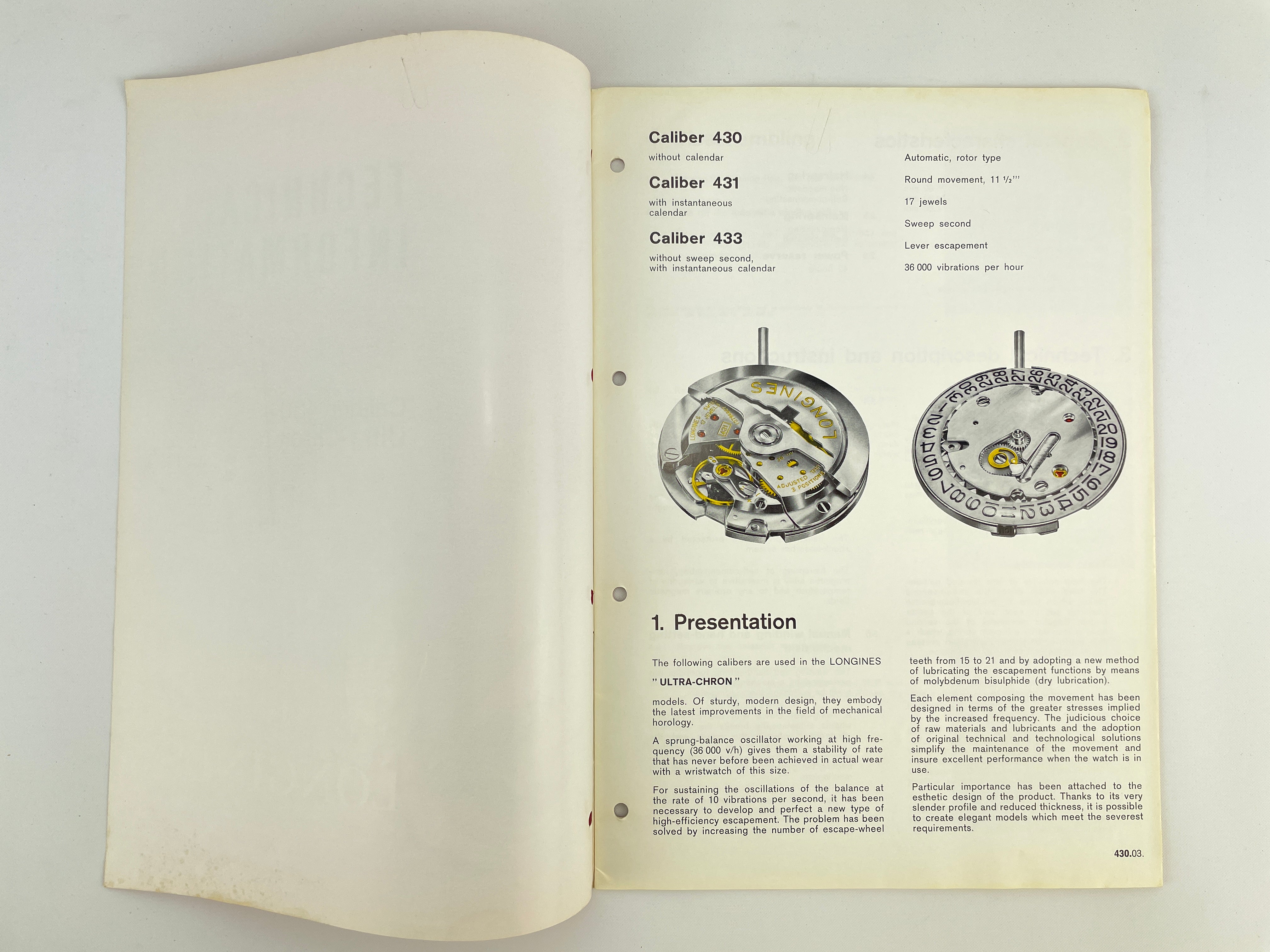 Longines Technical Information Manual Caliber 430 Ultra Chron