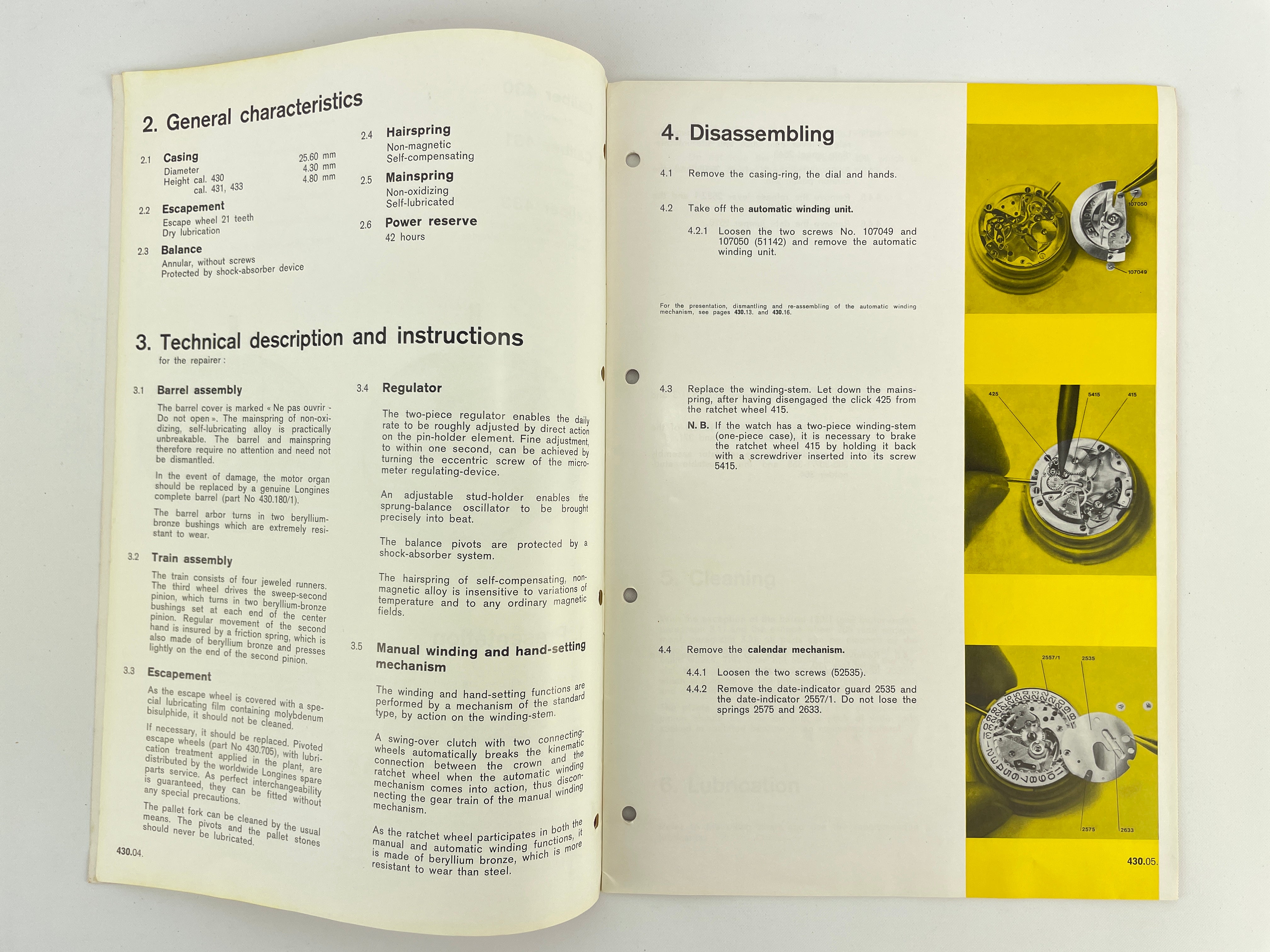 Longines Technical Information Manual Caliber 430 Ultra Chron