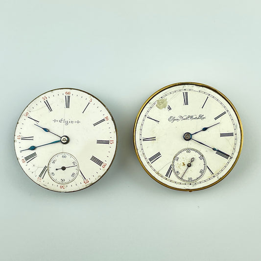 Elgin Pair of 18 Size Nickel & Gilt Pocket Watch Movements