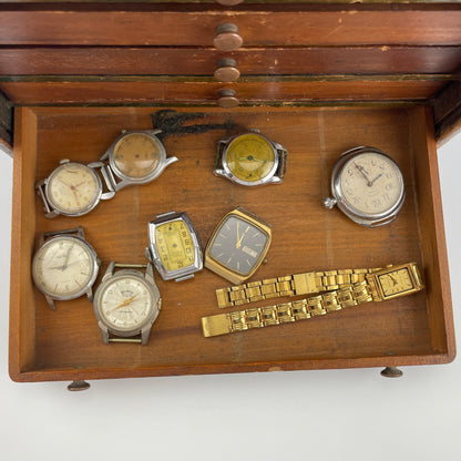 Lot 86- Wooden Tray Case with Watch Contents