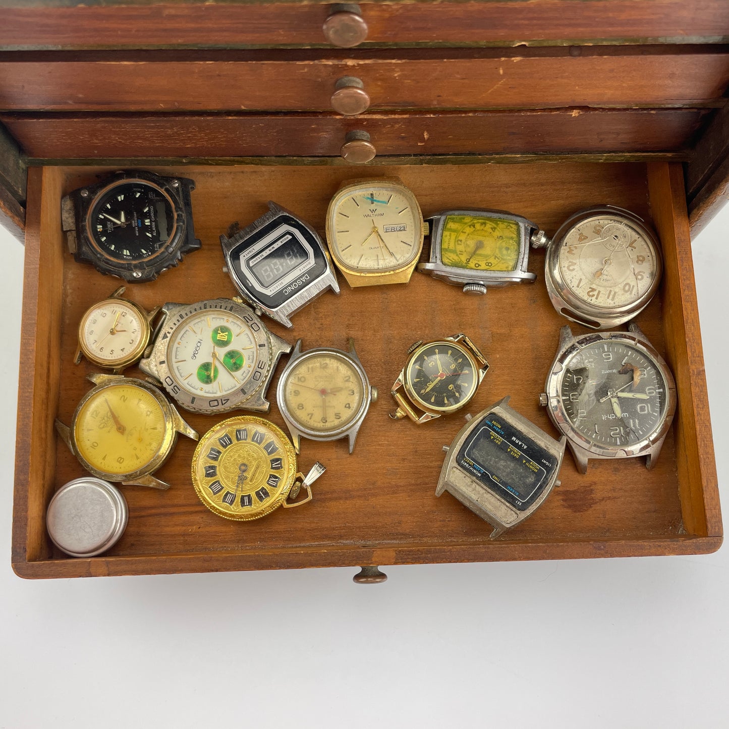 Lot 86- Wooden Tray Case with Watch Contents