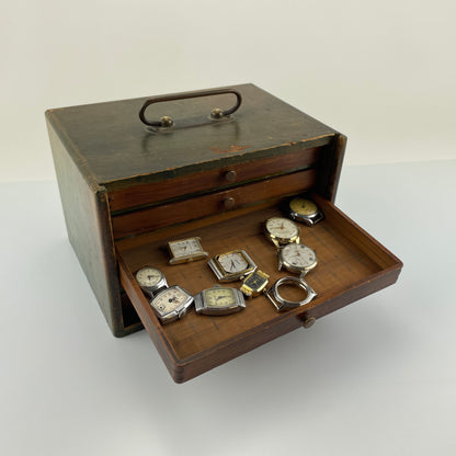 Lot 86- Wooden Tray Case with Watch Contents