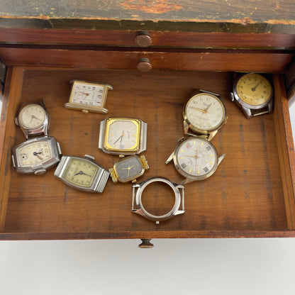 Lot 86- Wooden Tray Case with Watch Contents