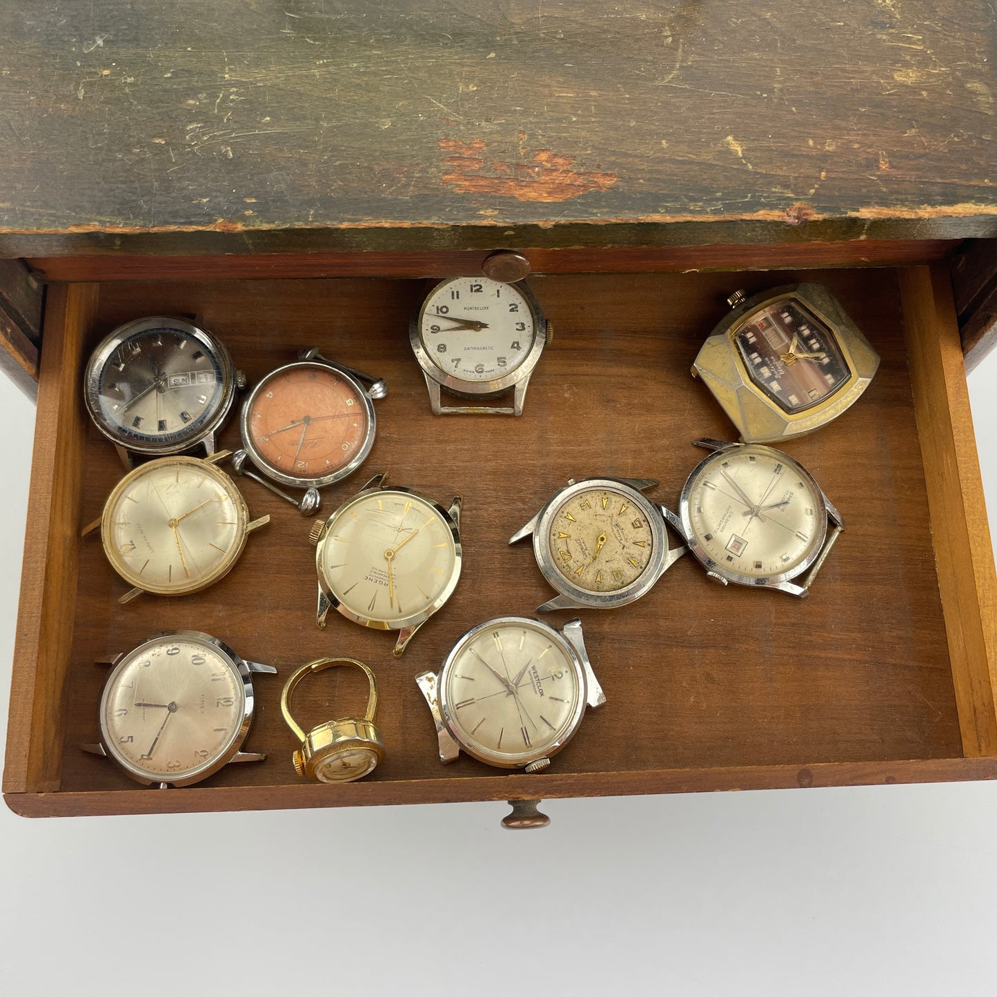 Lot 86- Wooden Tray Case with Watch Contents