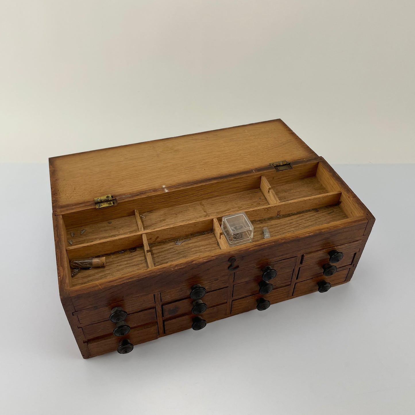 Lot 100- Small Wooden Watch Storage Cabinet with Contents