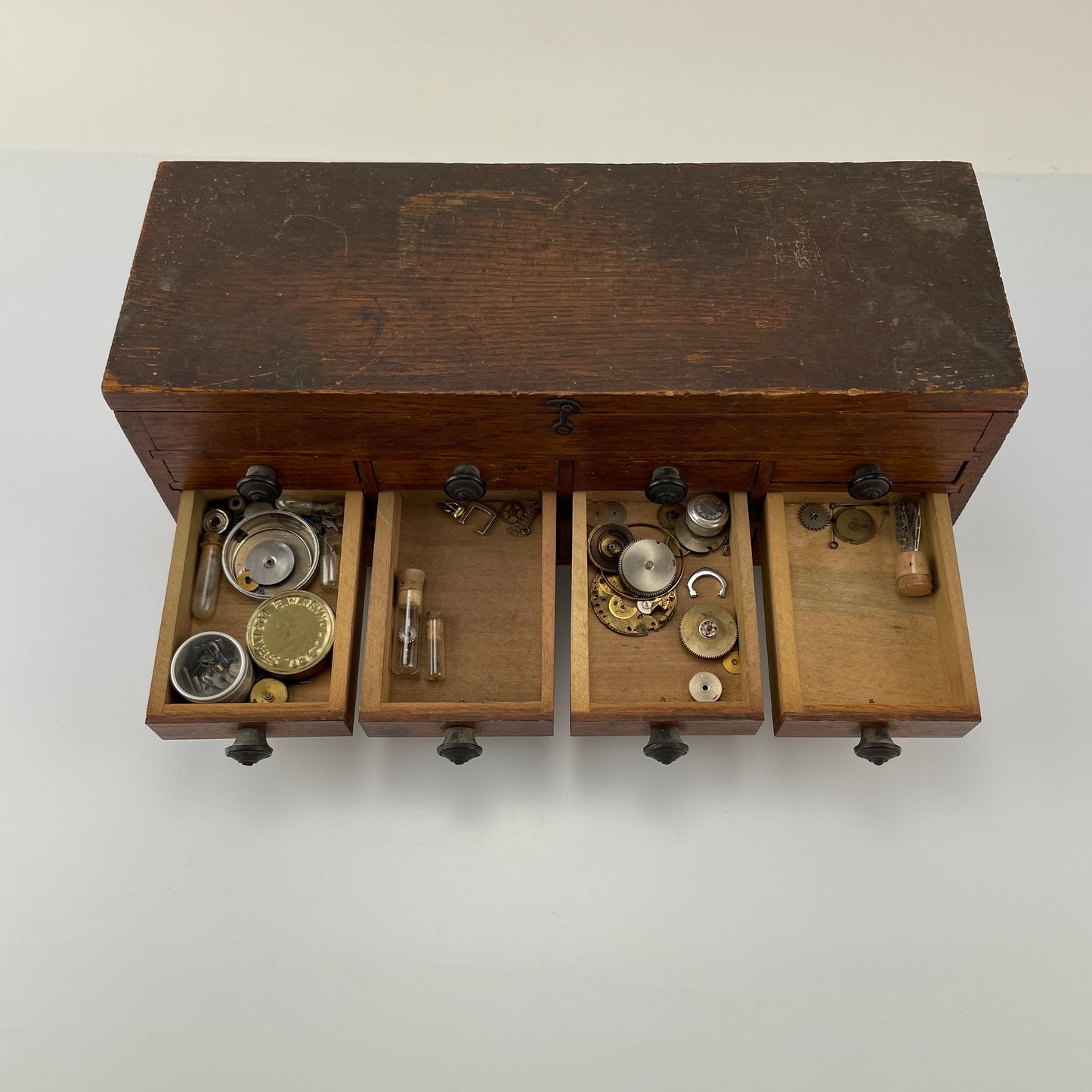 Lot 100- Small Wooden Watch Storage Cabinet with Contents