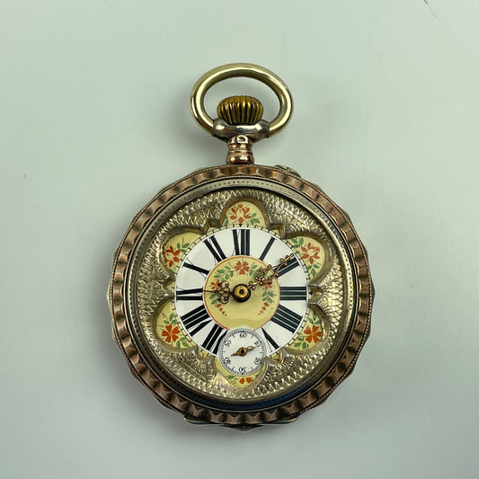 Lot 5- Swiss Coin Silver with Gold Bezel Pocket Watch