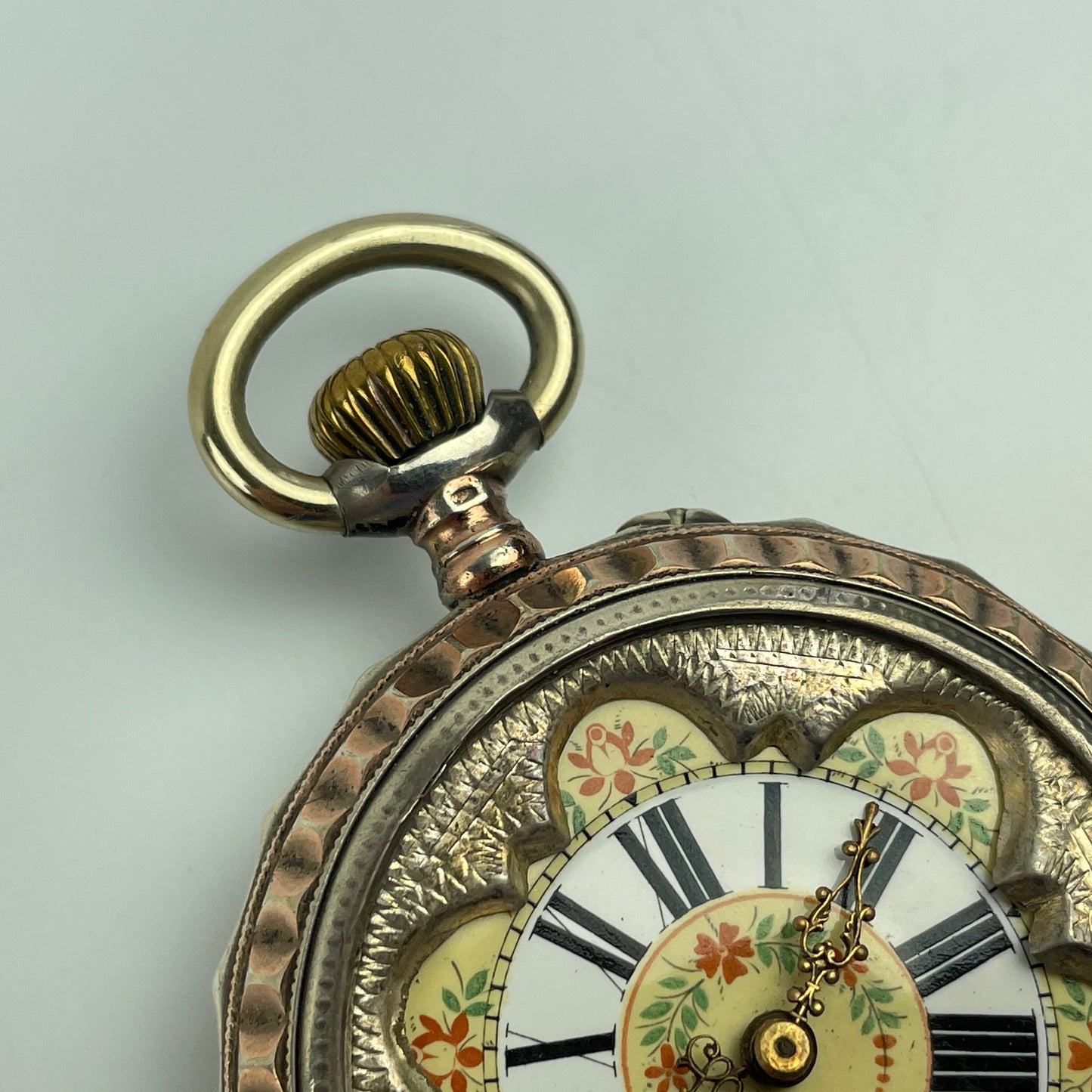 Lot 5- Swiss Coin Silver with Gold Bezel Pocket Watch