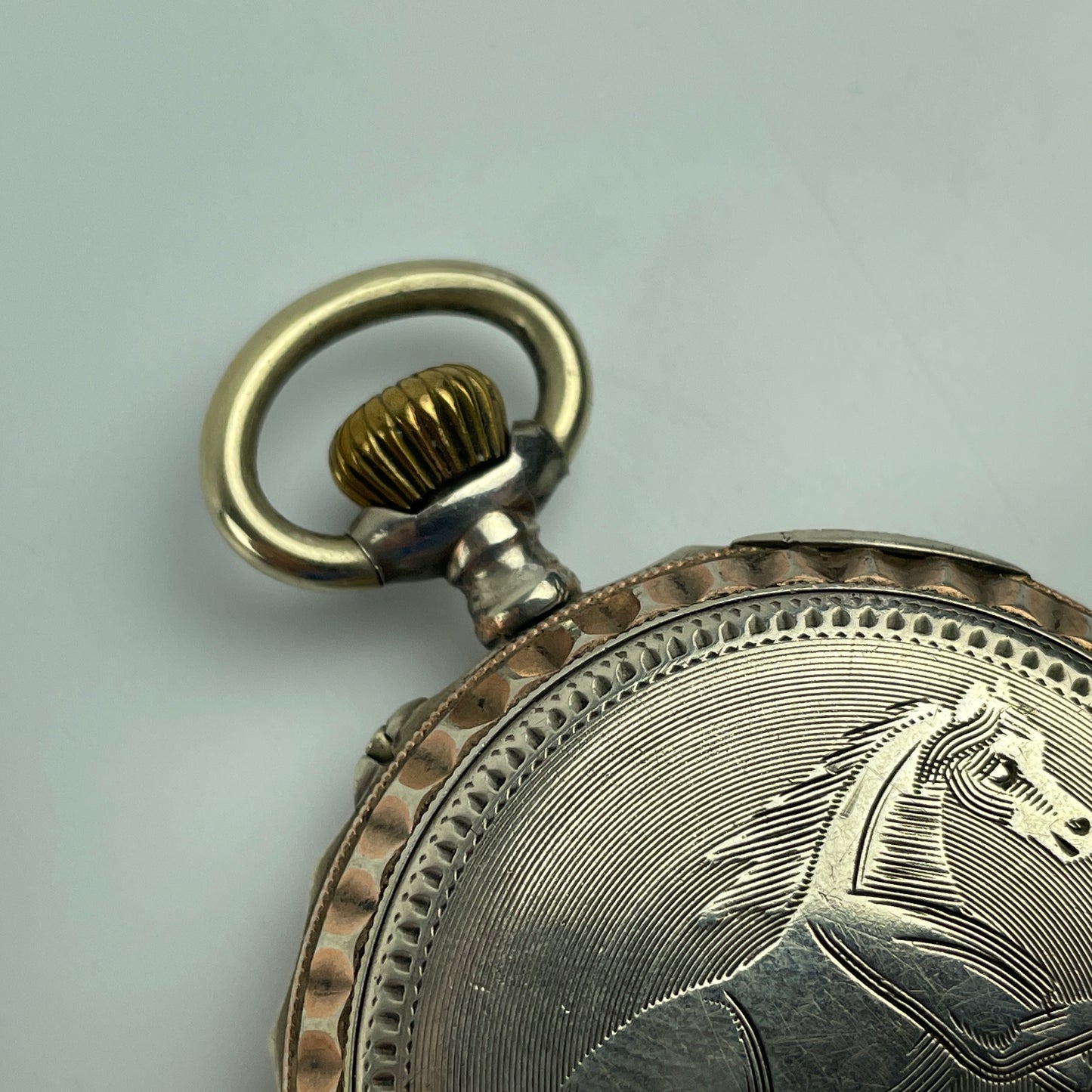 Lot 5- Swiss Coin Silver with Gold Bezel Pocket Watch