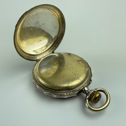 Lot 5- Swiss Coin Silver with Gold Bezel Pocket Watch