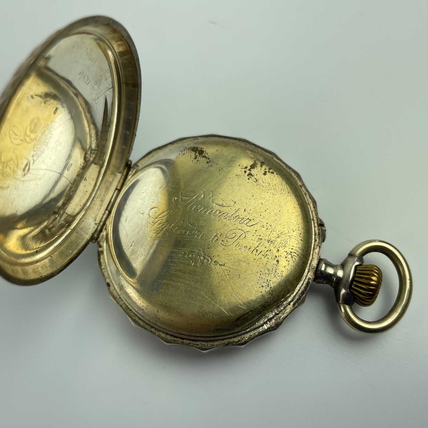 Lot 5- Swiss Coin Silver with Gold Bezel Pocket Watch