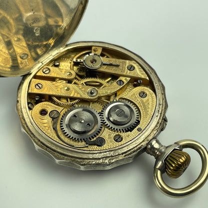 Lot 5- Swiss Coin Silver with Gold Bezel Pocket Watch