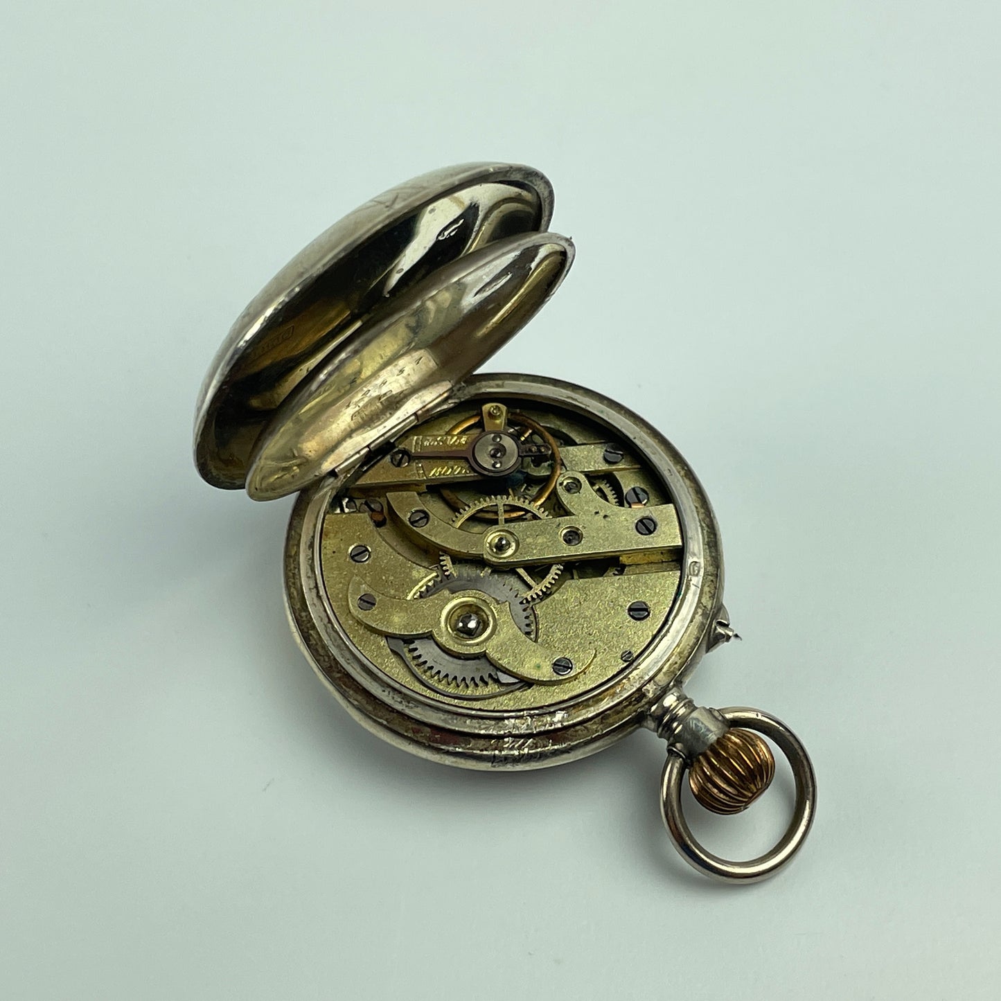 Lot 8- Swiss 35 MM Coin Silver with Gold Birds Pocket Watch
