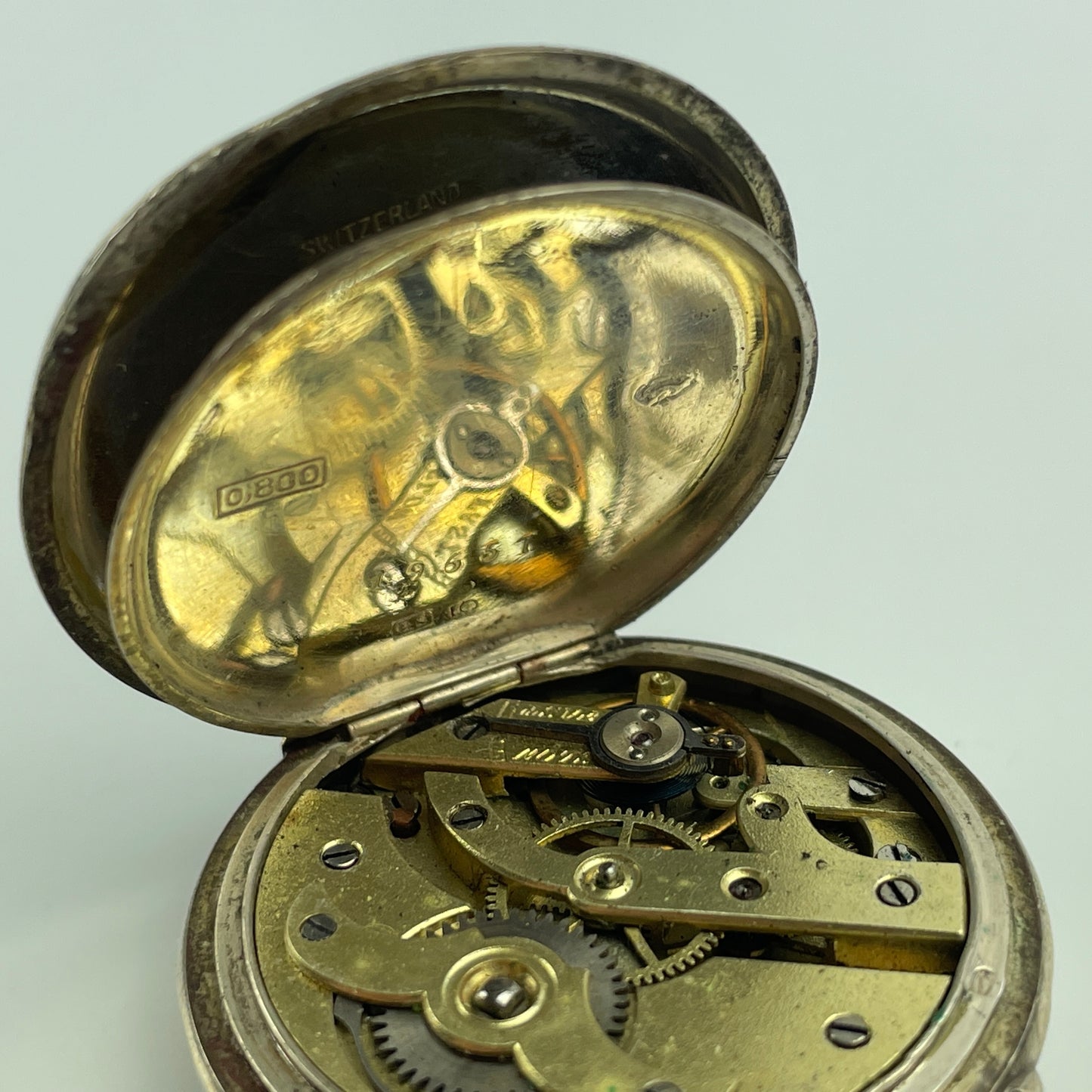 Lot 8- Swiss 35 MM Coin Silver with Gold Birds Pocket Watch