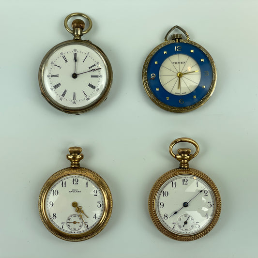 Lot 28- Four Ladies' YGF & Coin Silver Lapel Watches