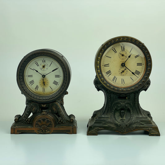 Lot 107- Seth Thomas Bronze Long Alarm Clocks