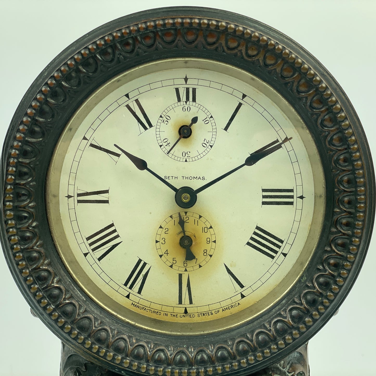 Lot 107- Seth Thomas Bronze Long Alarm Clocks