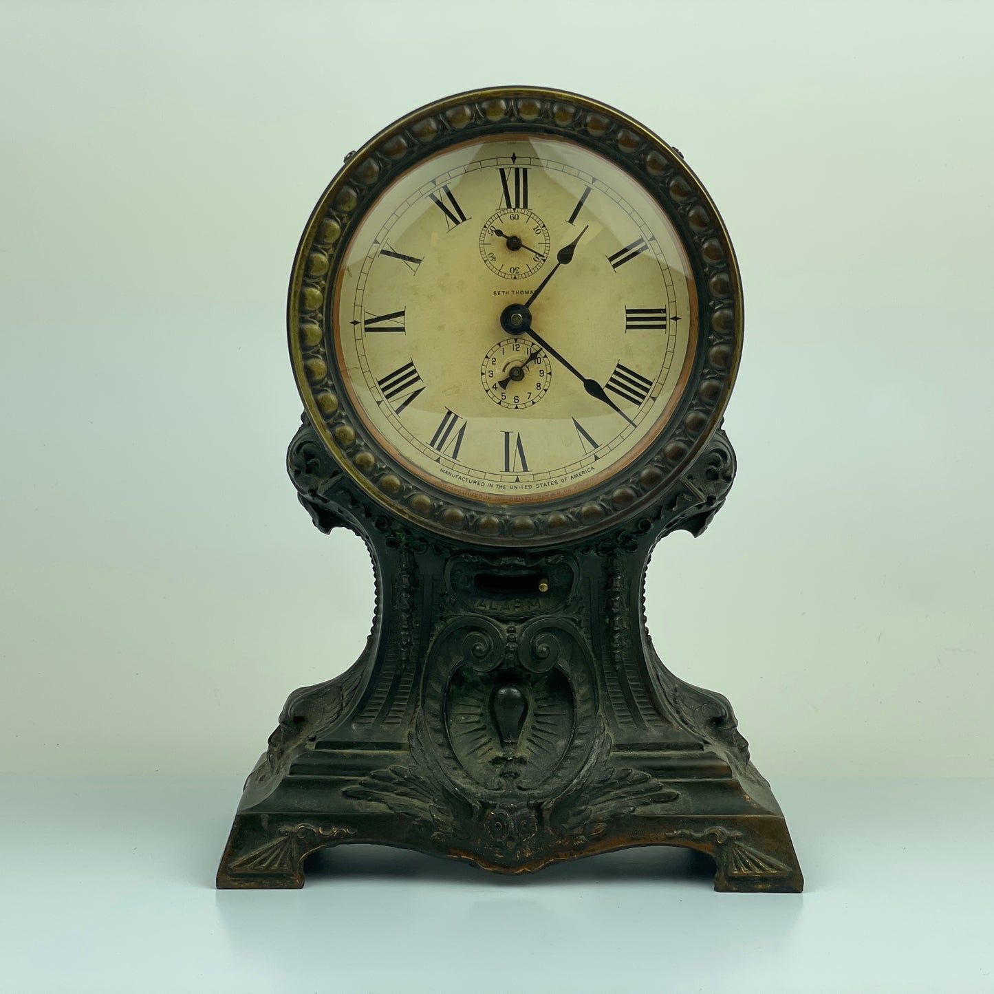 Lot 107- Seth Thomas Bronze Long Alarm Clocks