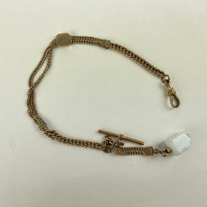 Jan Lot 111- Men’s YGF Pocket & Vest Watch Chain w/ White Graduated Stone Fob