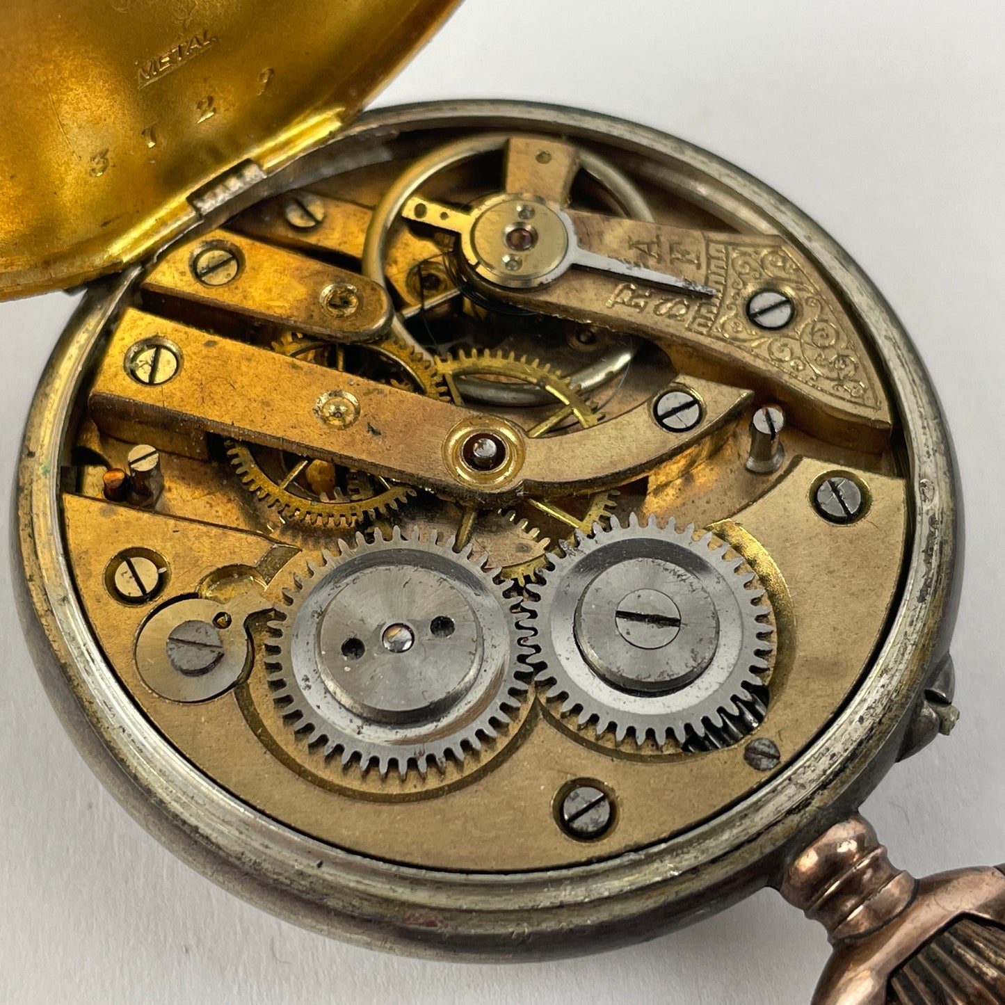 Feb Lot 79- Swiss Coin Silver w/ gold bezels Pocket Watch
