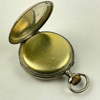 Lot 42- Swiss Coin Silver Open Face Pocket Watch w/Gold Bezels