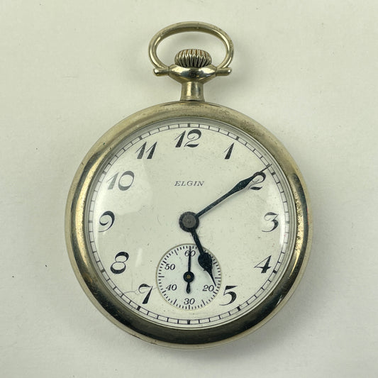 Lot 81- Elgin 16 Size Nickel 7 Jewel Open Face Pocket Watch