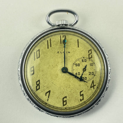 Lot 101- Elgin 12 Size Black Enamel Art Deco Pocket Watch