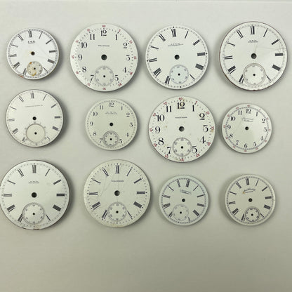 Apr Lot 26- Waltham Assortment of 12 Enamel Pocket Watch Dials