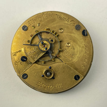 Apr Lot 56- Elgin 18 Size Key Wind & Key Set 7 Jewel Gilt Pocket Watch Movement