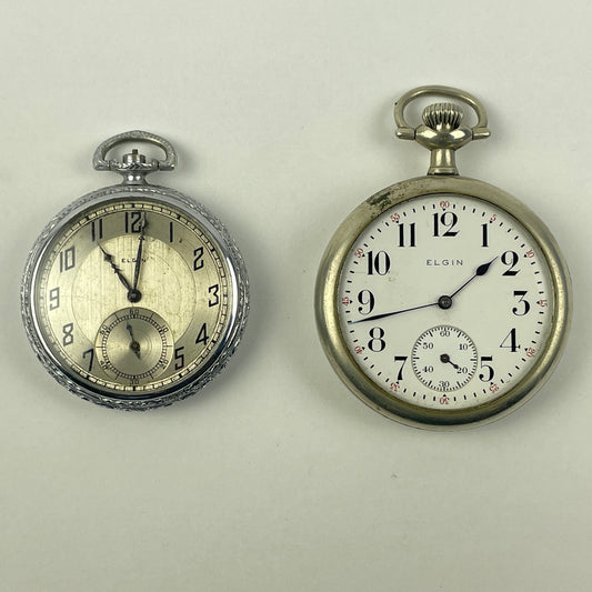 Apr Lot 64- Elgin 12 & 16 Size Open Face Pocket Watches