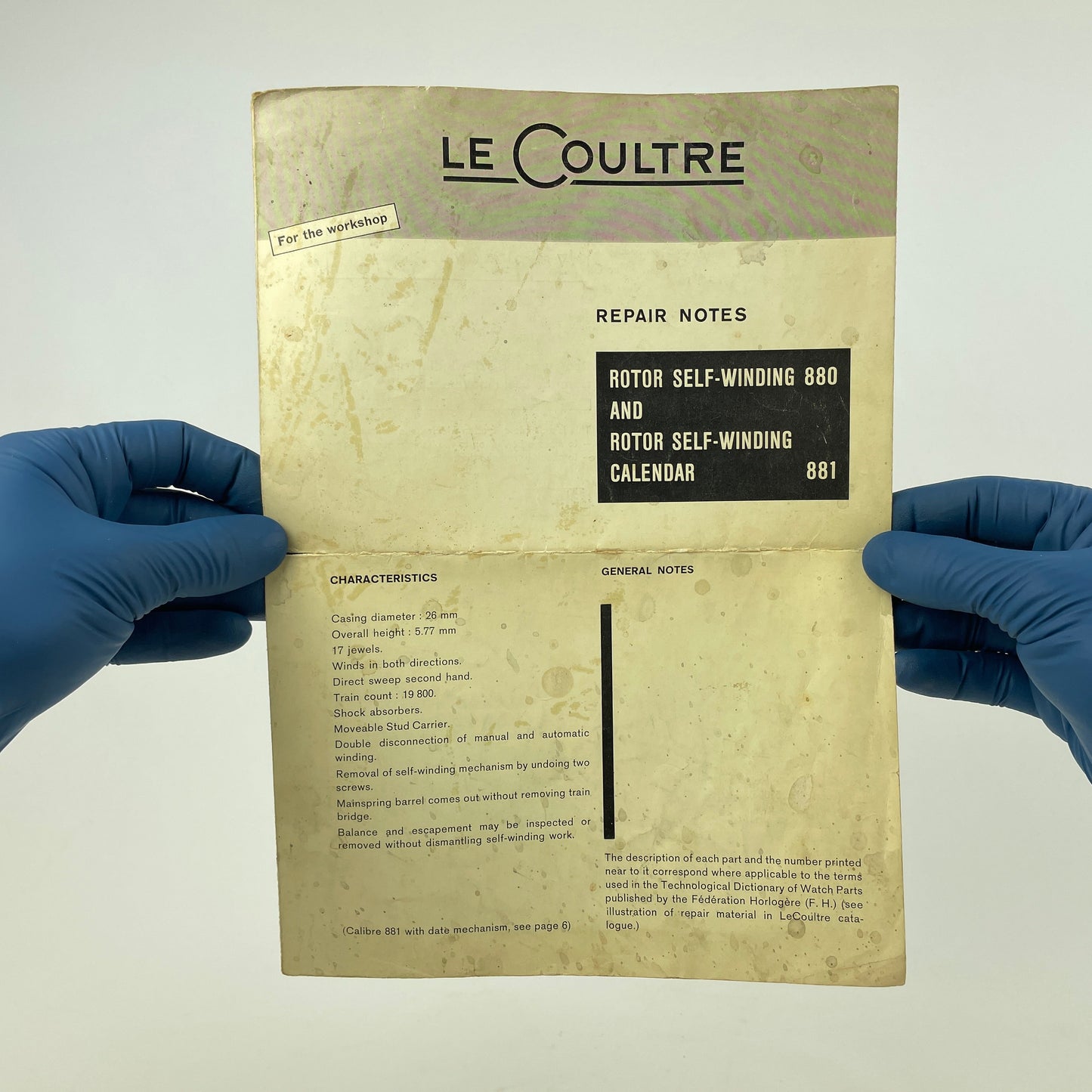 Apr Lot 33- LeCoultre 880 & 881 Repair Notes