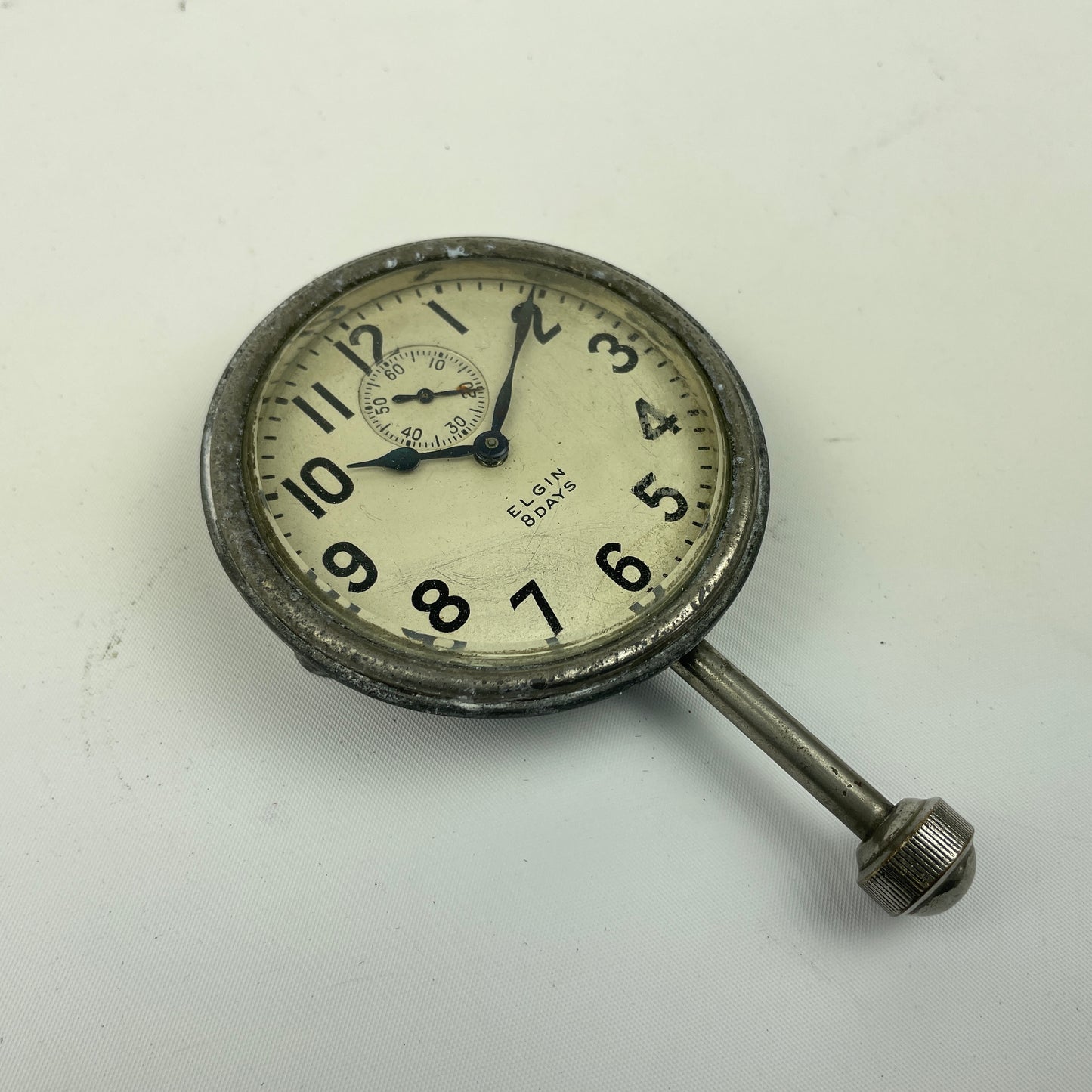 Lot 103- Elgin Large 8-Day Car Clock w/ Stem, Crown & Case