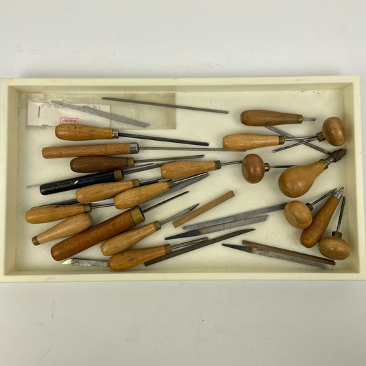 Lot 112- Watchmaker’s & Engraver's Wood Handles, Gravers & Pointed Steel Shaft Awls