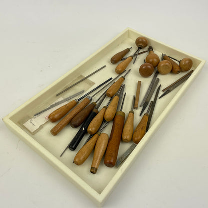 Lot 112- Watchmaker’s & Engraver's Wood Handles, Gravers & Pointed Steel Shaft Awls