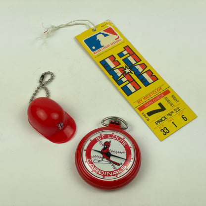 Lot 101- Westclox St. Louis Cardinals “TEAMMATE” Pocket Watch, Baseball Cap & Admission Ticket Circa 1968