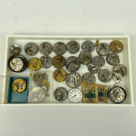 Lot 44 - Elgin Pocket Watch Parts Movement Tray Lot