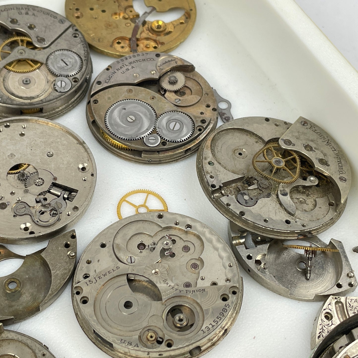 Lot 44 - Elgin Pocket Watch Parts Movement Tray Lot