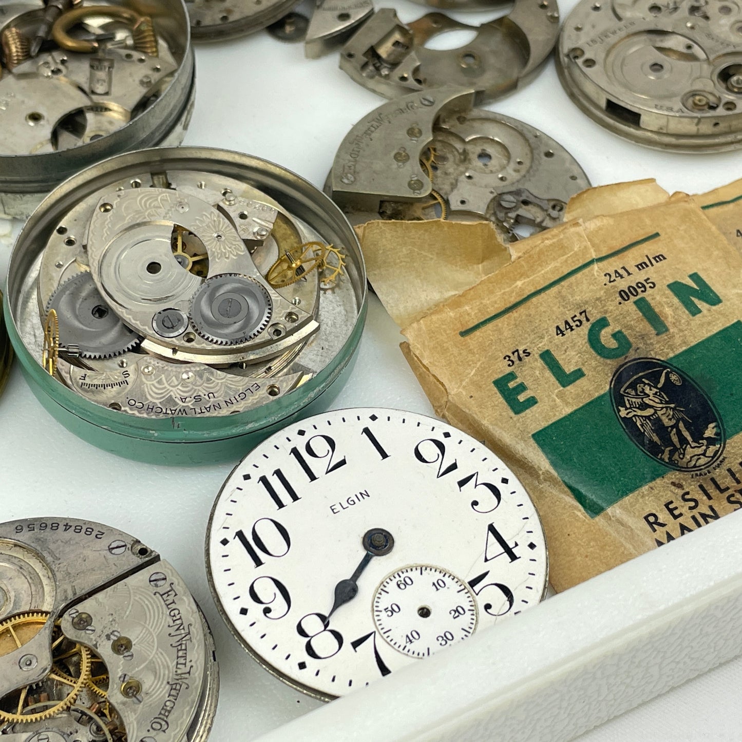 Lot 44 - Elgin Pocket Watch Parts Movement Tray Lot