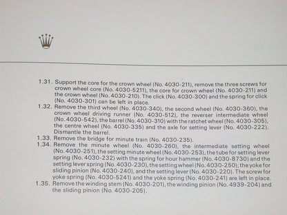 Rolex Movement and Spare Parts Catalogue (Volume R7)