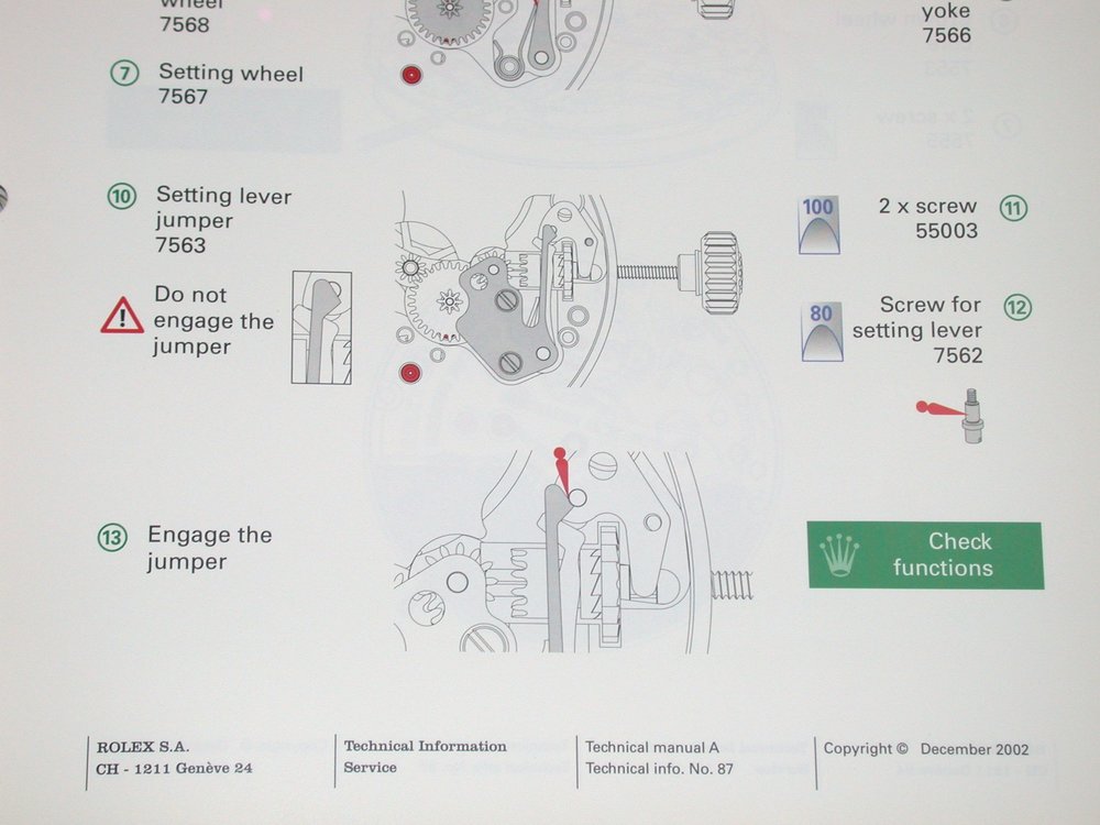 Rolex Movement and Spare Parts Catalogue Volume R7 watchpartsrus