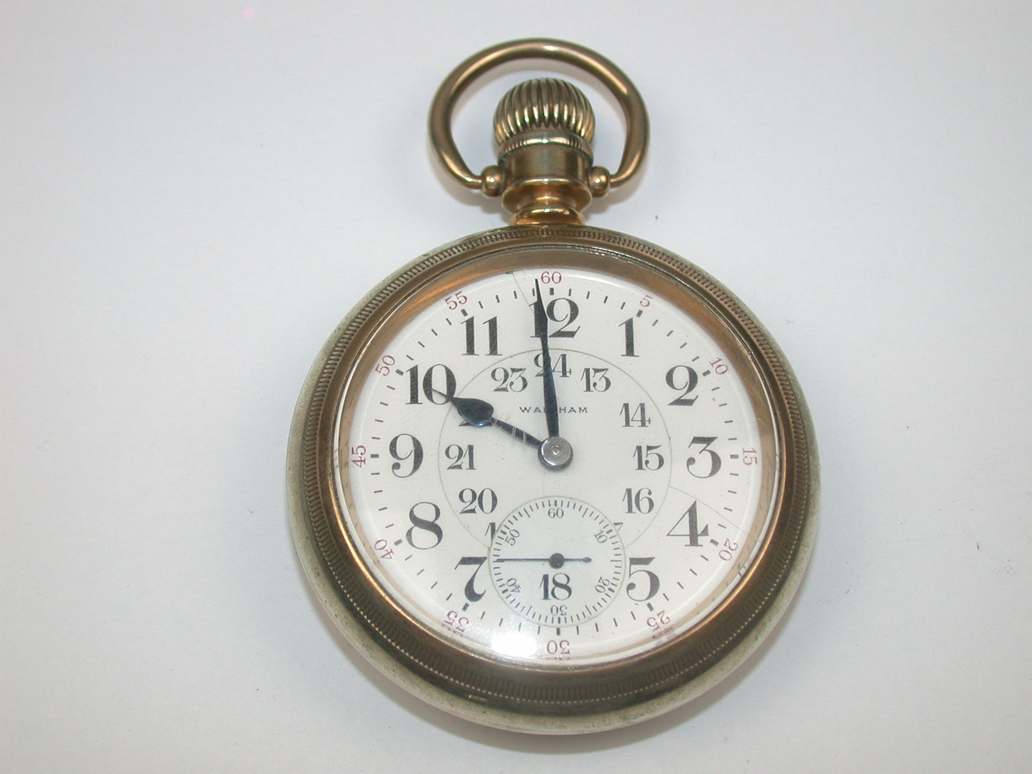 Waltham 18 Size Model 1892 Open Face 23 Jewel Vanguard with 24 Hour Canadian Railroad Dial