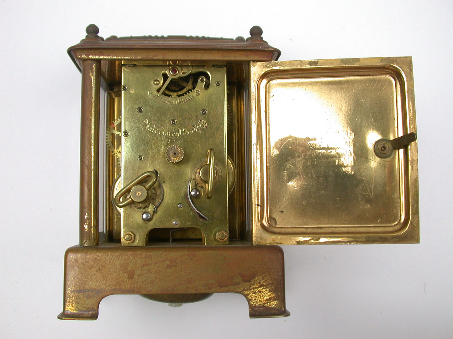 Lot 9- Waterbury 30-Hour Time & Strike, Brass & Glass Carriage Clock