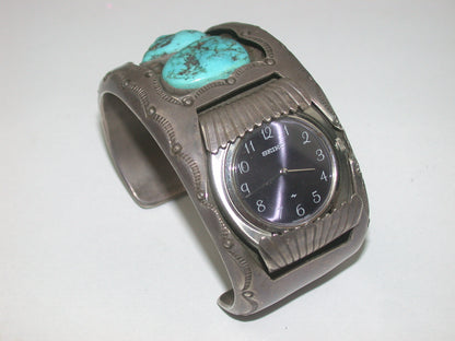 Rare “BENNY TOUCHINE” Navajo Turquoise Sterling Silver Watch Band & Watch